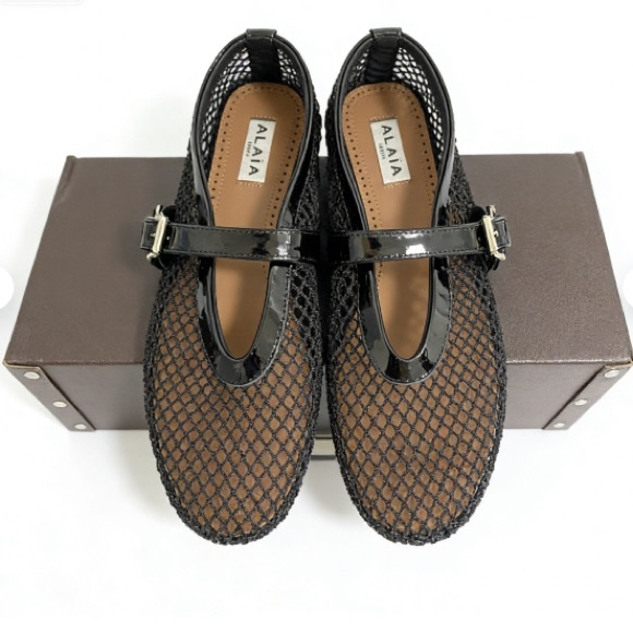 Alaia Black Mesh Flats with Buckle - Picture 2 of 3